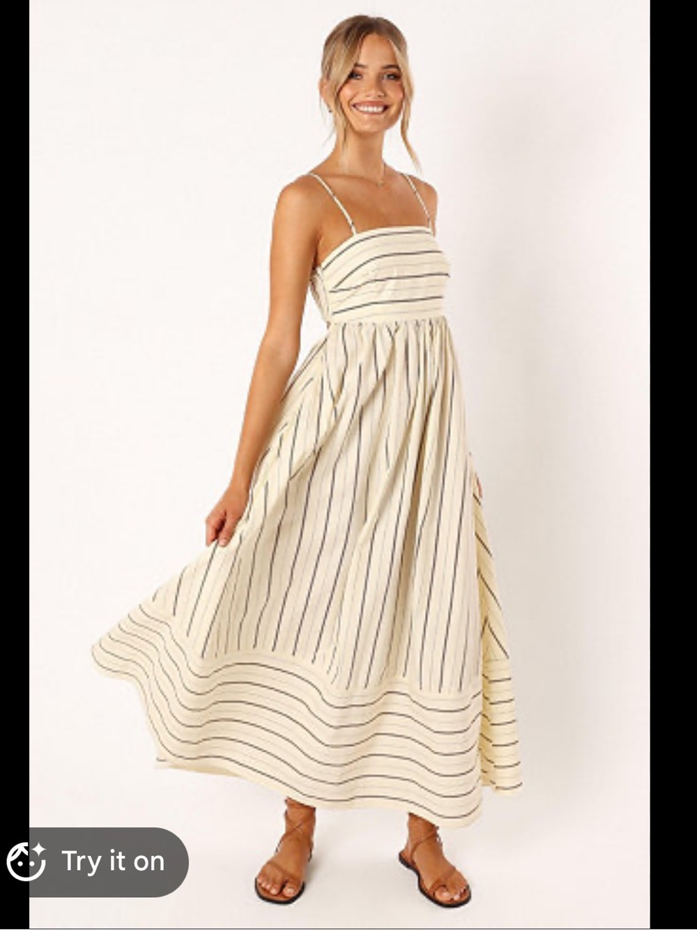 Petal & Pup Cream Maxi Dress with Thin Brown Stripes - Picture 3 of 16